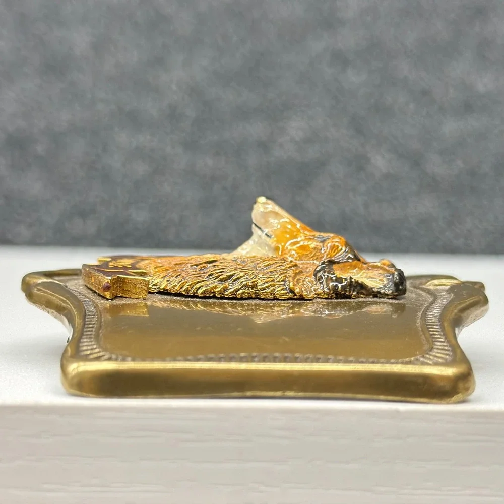 Vtg 1978 AHM Collie Dog Brass Belt Buckle‎ Enamel 3D Relief Animal Collectible
